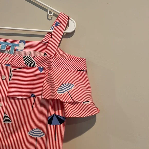 Draper James Summer Umbrella Nellie Cold Shoulder Top Size 4 - Picture 4 of 9